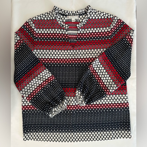 Tommy Hilfiger Black and White Relaxed Blouse with Mandarin Collar (749) - Picture 14 of 14